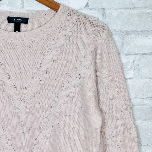 AQUA Cashmere Popcorn Cable Cashmere Sweater Size Medium Heathered Pastel Pink - Picture 5 of 9